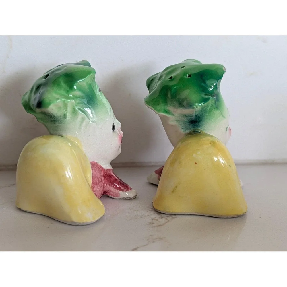 Vintage Anthropomorphic Vegetable Salt and Pepper Shakers Ceramic Mid Century